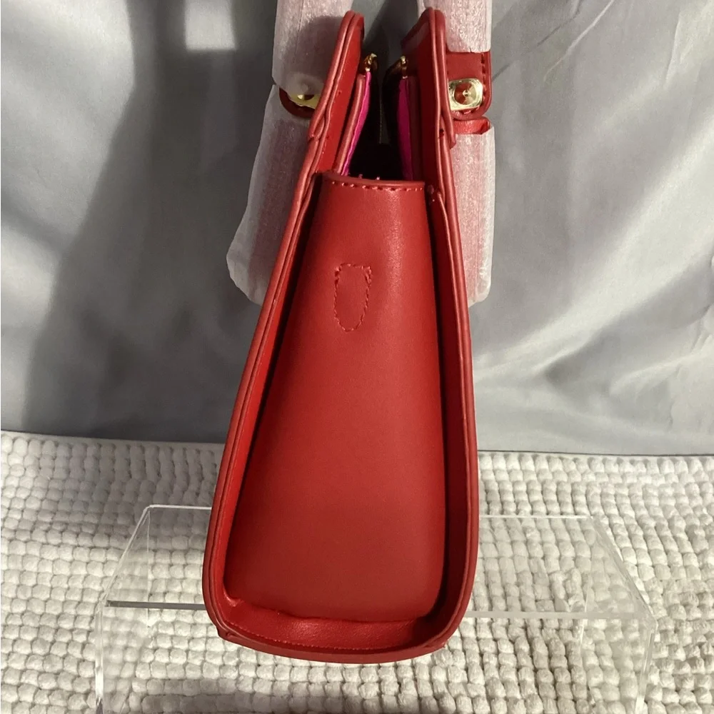 Trina Turk Red Petite Satchel Double Handles & Crossbody Strap NEW